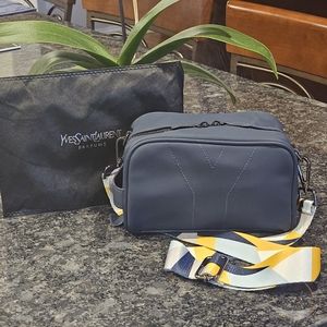 Yves Saint Laurent Blue Crossbody Bag Geometric Strap Added